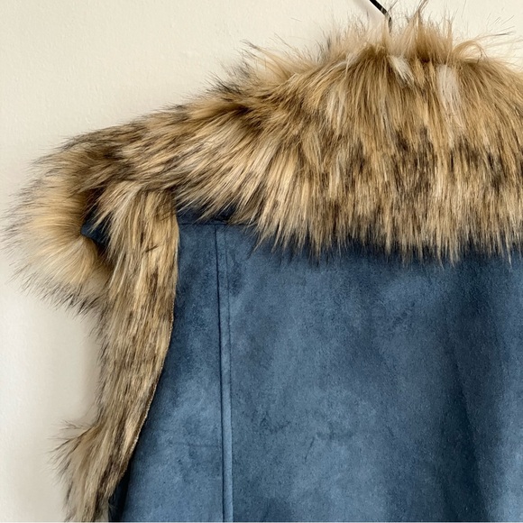 Tasha Polizzi Y2K Penny Lane Suede Faux Fur Luxe Sleeveless Vest Turquoise Teal - Picture 11 of 16